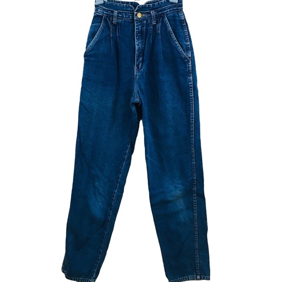 Vtg Womens 3/4 Tres Jolie Blue Jeans‎ High Waist Mom Pleated Tapered 30" Inseam - Picture 1 of 9